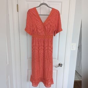 FARM rio for anthropologie Devore Maxi Dress, Coral, Size XS petite